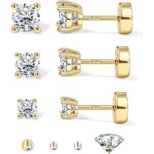 Earrings Studs Hypoallergenic 14K Gold Plated Flat Back Earring Men Trendy